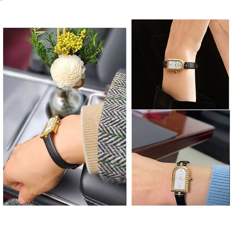 لولا وروز قوس سلسلة LR2501 الشق حجم صغير جلد طبيعي حزام ساعة اليد النساء سوار السيدات الفتيات سلسلة ساعات 10 مللي متر