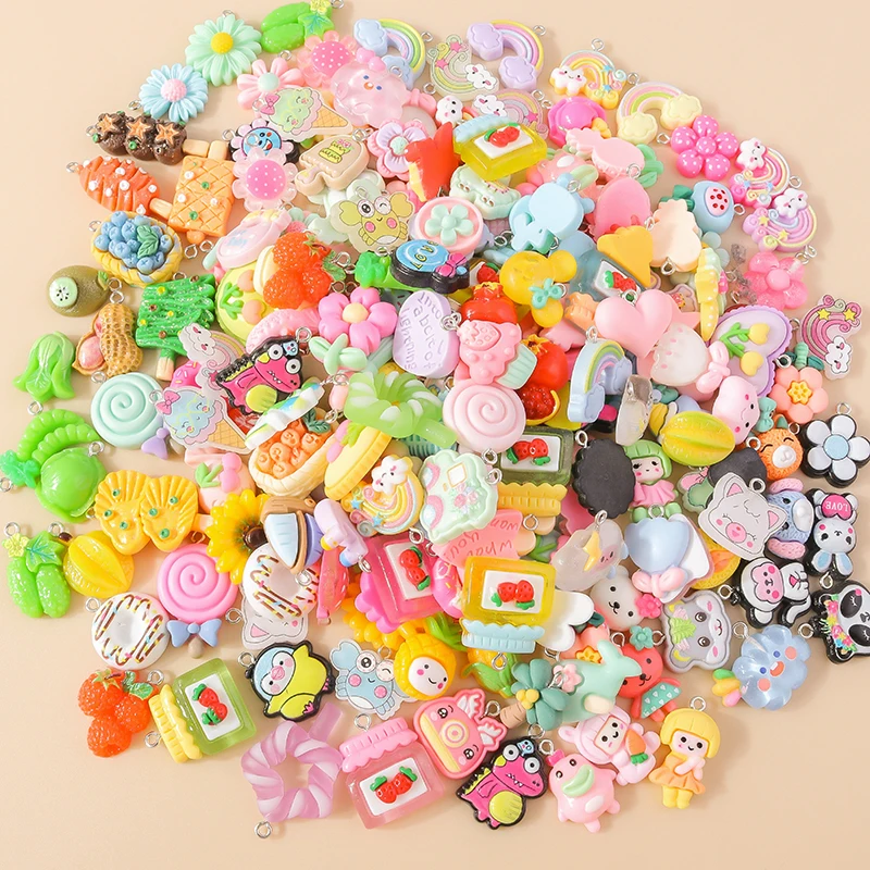 Random Mix 10/20pcs Colorful Resin Charms Cute Imitation Animal Fruit Food Series Pendant For DIY Jewelry Making Accessories