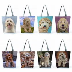 Cute Golden Doodle Sacos De Compras Dobrável Mercearia Mulheres Bolsas Animal Dog Keeper A Sacola Grande Capacidade Sacos De Ombro