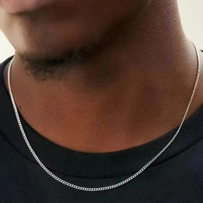 3mm Men's Cuban Chain Necklace Simple Stainless Steel Necklace Fashion Titanium Steel Jewelry Trend Party Accessories Gifts