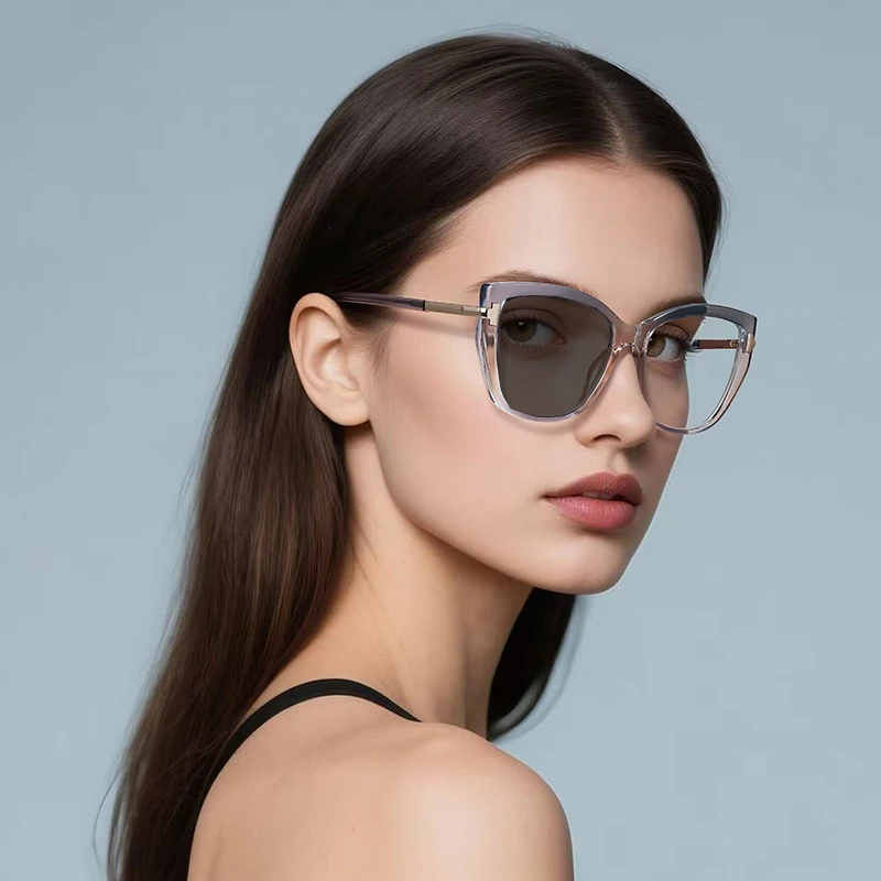 

New Cat Eye Photochromic Myopia Glasses Blue Gray Women Spring Leg Computer Eyeglasses With Diopters -0.5 -1.75 -2.25 -4.5 -6.0