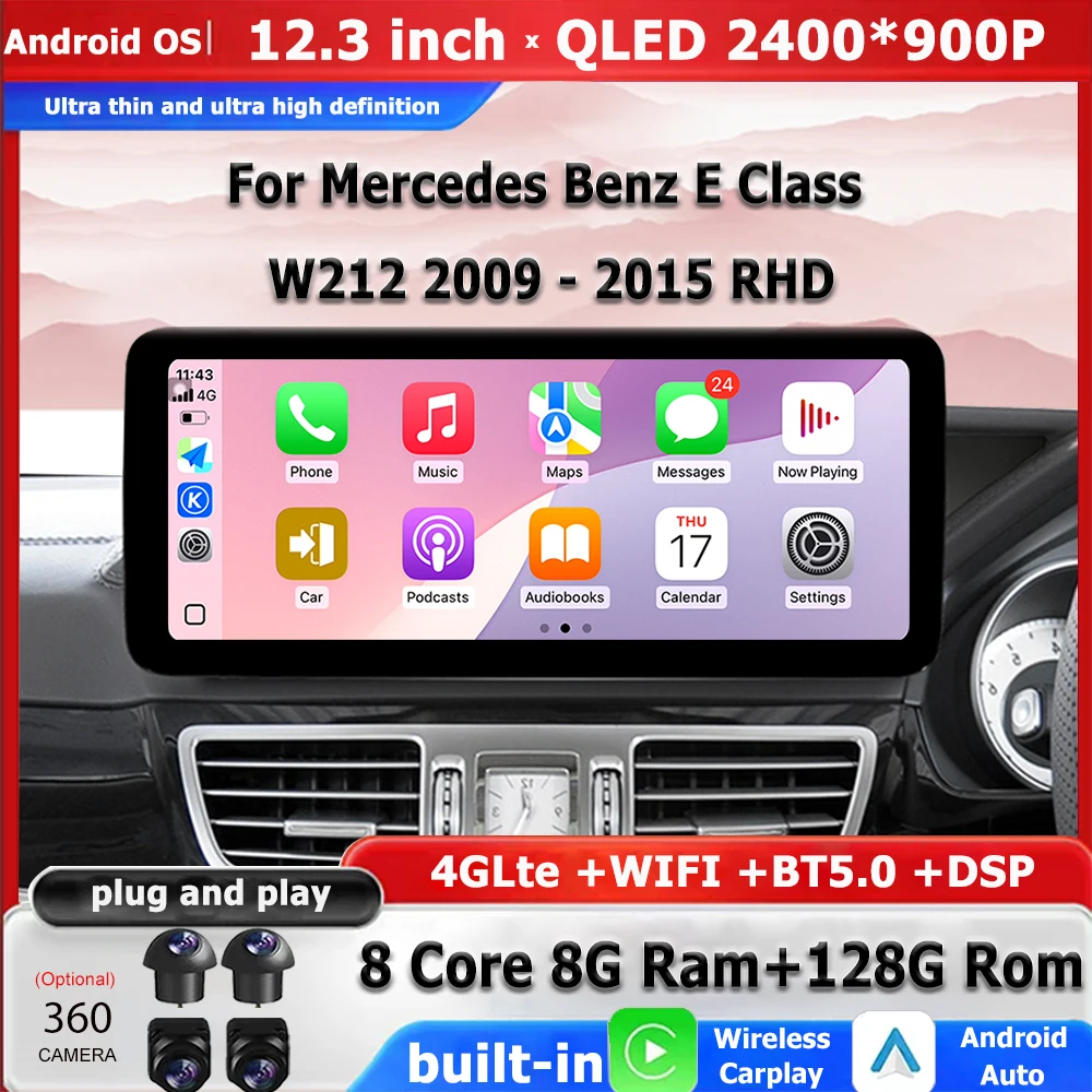Android Auto Carplay RHD For Mercedes Benz E Class W212 2009 - 2015 Car Auto Multimedia Plyaer Stereo Radio 4G WIFI BT Head Unit