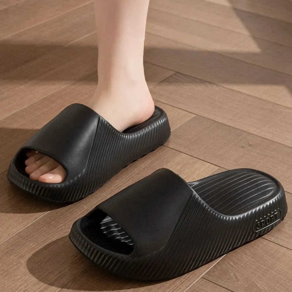 

Thick Bottom Thick Platform Slippers Soft Sole Non Slip Bathroom Slippers EVA Solid Color Beach Shoes For Couples and Women