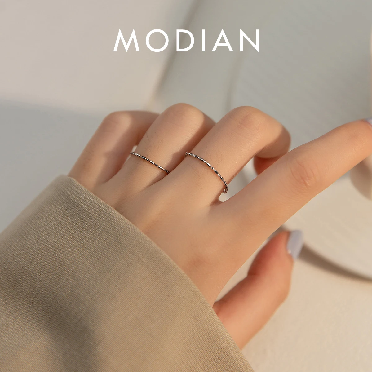 MODIAN Real 100% 925 Sterling Silver Simple Link Chain Fashion Stackable Finger Rings For Women Party Fine Silver Jewelry Gifts