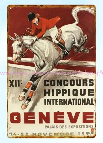 1953 International Horse Show Geneva equestrian decoration metal tin sign