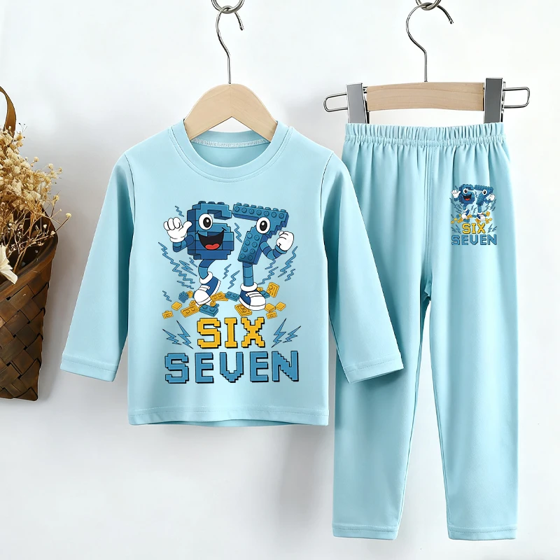

2pcs Steal A Brainrot Kids Pajamas Set Game 67 Six Seven Winter Thermal Underwear Underpant Home Sleepwear Warm Children Pyjamas