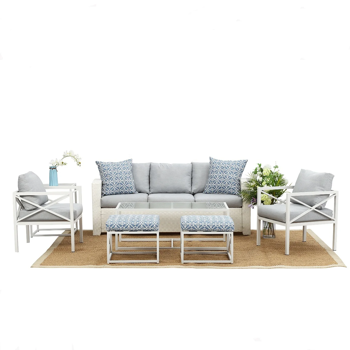 

Sofa Cushion Garden Furniture White Reversible Aluminum 7 Pieces Outdoor Furniture Garden Set European Baroque