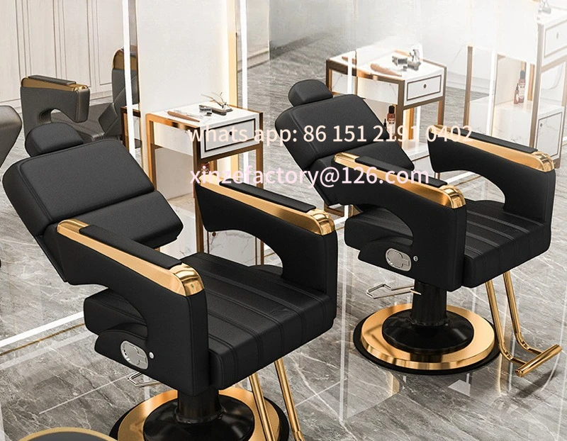 Customizable hair salon chair Hair salon chair reclining lift rotating hair cut chair Black silver plating plate