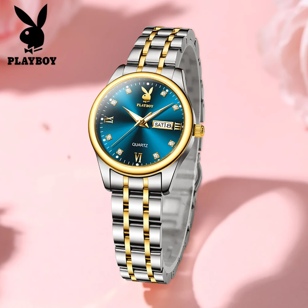 

PLAYBOY Роскошные элегантные брендовые часы, кварцевые наручные часы, водонепроницаемые женские часы со стальным корпусом и датой, подарочная коробка для женщин, Reloj 3505