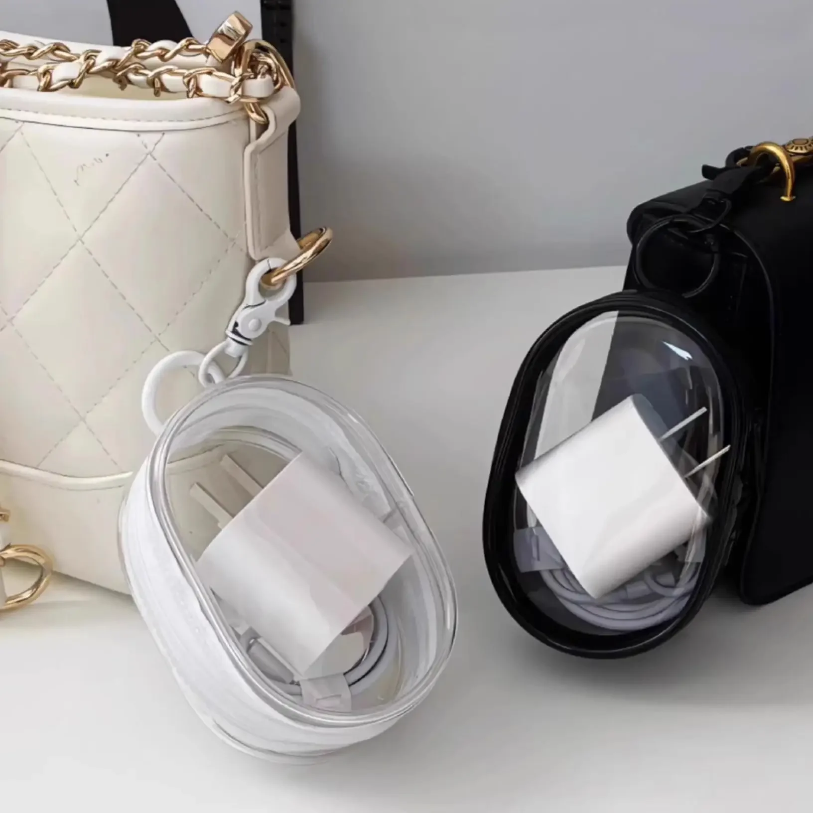 2 Pcs Cable Storage Case Portable Hanging Transparent Headphone Case Zipper Closure Visible Minimalist Earphone Case