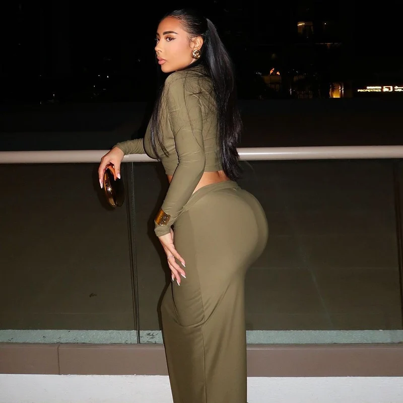 Conjuntos de vestido largo fruncido de noche de fiesta sexy para mujer, conjunto de dos piezas, trajes de Club Rave, Top corto con cuello oblicuo + falda larga, conjuntos a juego