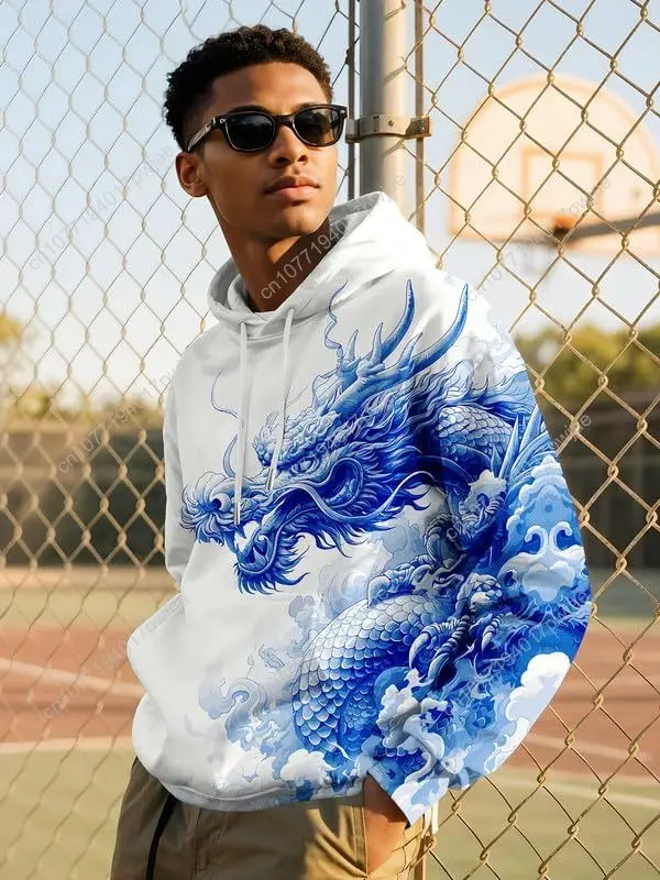 بلوفر رجالي بغطاء للرأس مطبوع ثلاثي الأبعاد مع جيوب، سويت شيرت بقلنسوة باللون الأسود والأحمر للجنسين للأولاد المراهقين