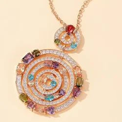 Luxury Fashion Fortune Round Necklace Women's Inlaid Colored Stone Noble Party Brand Jewelry Hot Selling Exquisite Fairy 2022New