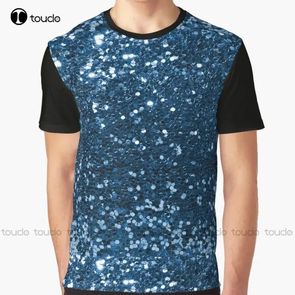 Navy Blue Glitter Chunky Sequin Graphic T-Shirt Tee Shirts Mens Digital Printing Tee Shirts Christmas Gift New Popular Xxs-5Xl