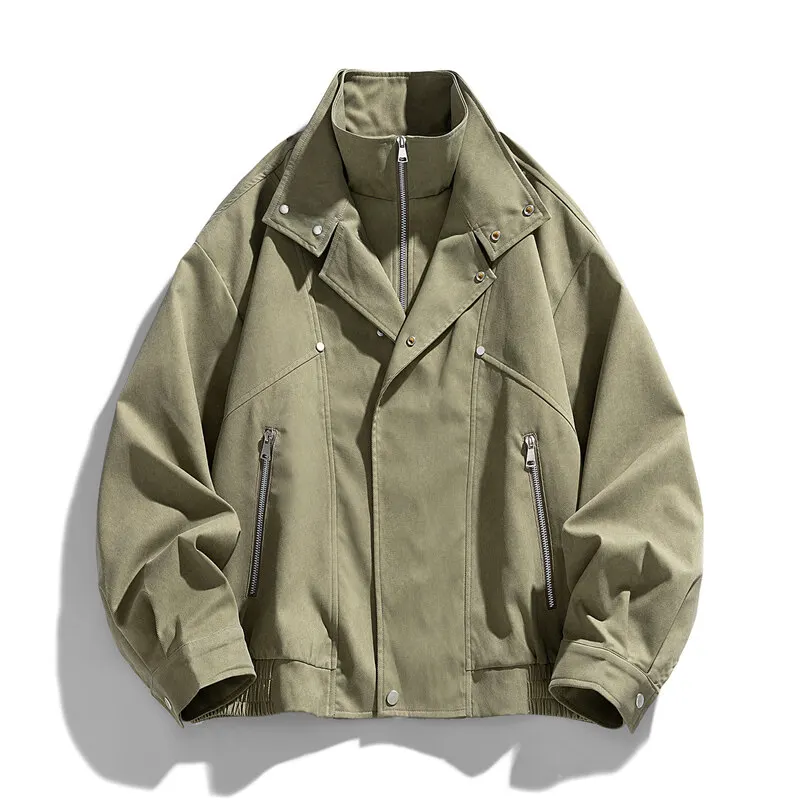 

Men's PU Leather Jacket Vintage Washed Lapel Waterproof Motorcycle Training Suit Loose Comfortable Baseball Jacket