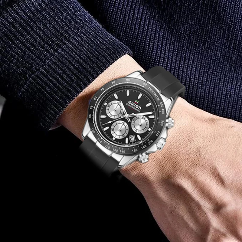 Montre à quartz étanche pour homme avec bracelet en silicone, montre-bracelet de sport chronographe, marque supérieure, mode de luxe