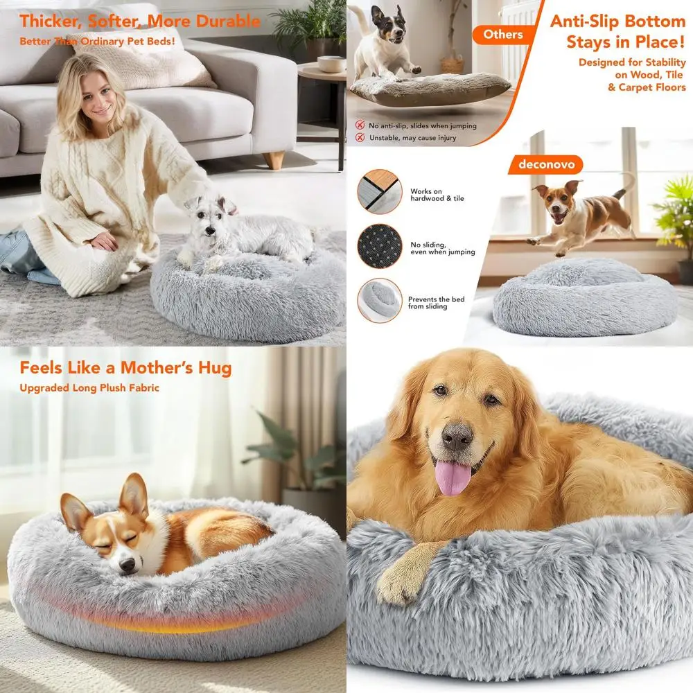 

Светло-серая моющаяся плюшевая лежанка-пончик для собак с приподнятым краем, нескользящая основа для маленьких собак и кошек, 37x37x8