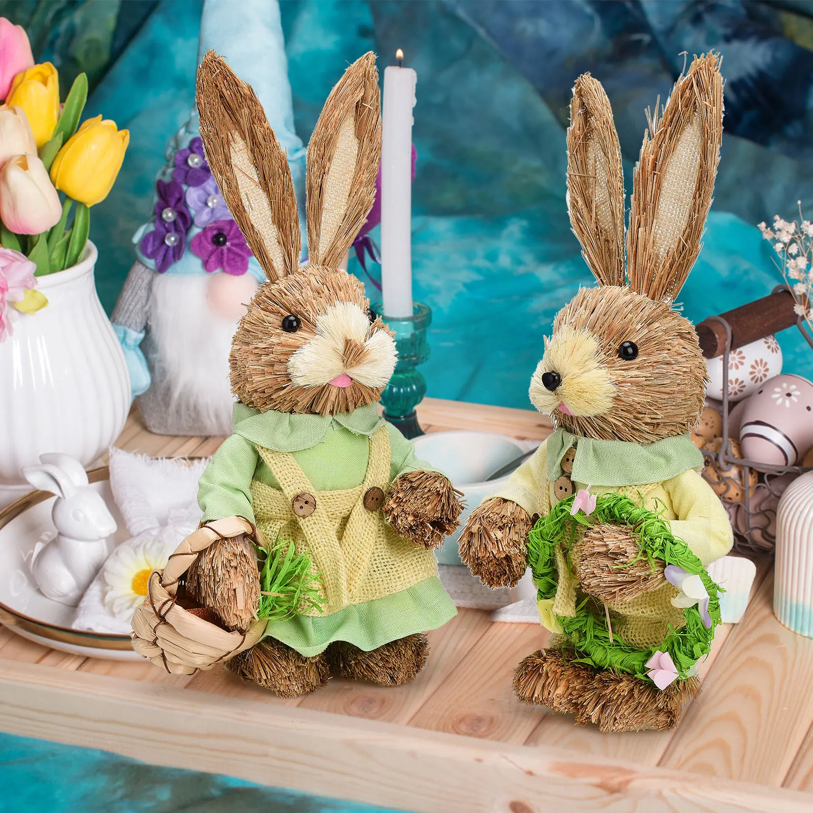 

1 Pair 35cm Ornament Easter Decor Bunny Doll Green For Party Gift Durable Cute Table Craft 2pcs Foam Creative Rabbit