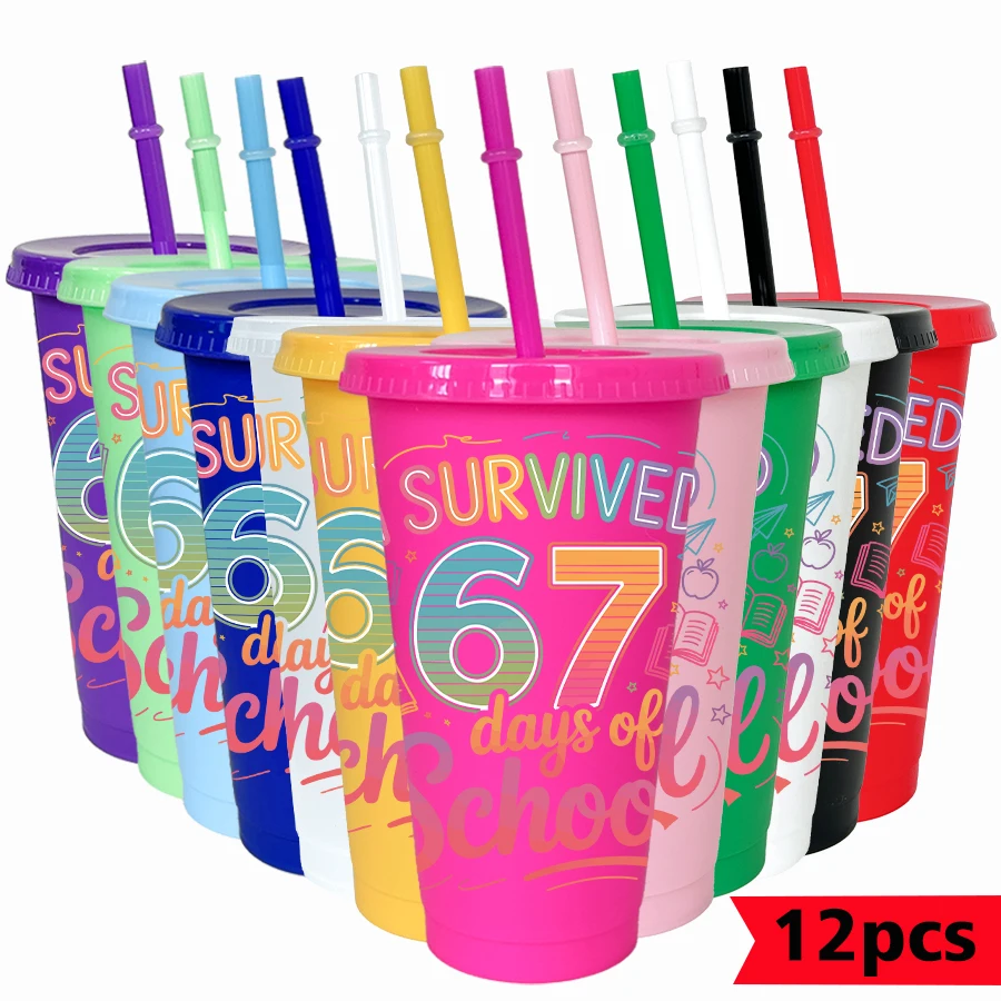 

12 шт./упак. 67 школьный узор 26 унций красочный пластиковый стакан для дня рождения, питьевая посуда, чашка для воды для возвращения на родину