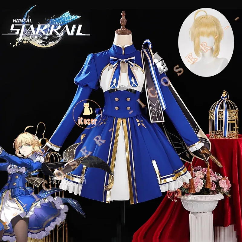 

Honkai Star Rail Fate Saber Cosplay Costume Wig Dress Uniform Headwear Halloween Party for Women Girls Carnival Cos Accessories