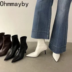 Pointed Toe Women Slim Ankle Boots Fashion Back Zippers Shoes Autumn Winter Thin High Heel Women's Morder Short Booties