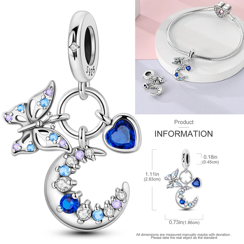 Schmetterlingsanhänger 925 Sterling Silber Rosa Blau Regenbogen Perlenanhänger Passend für Europäische Armbänder DIY Schmuck Geschenk für Frauen und Mädchen 2026 – Detail 40