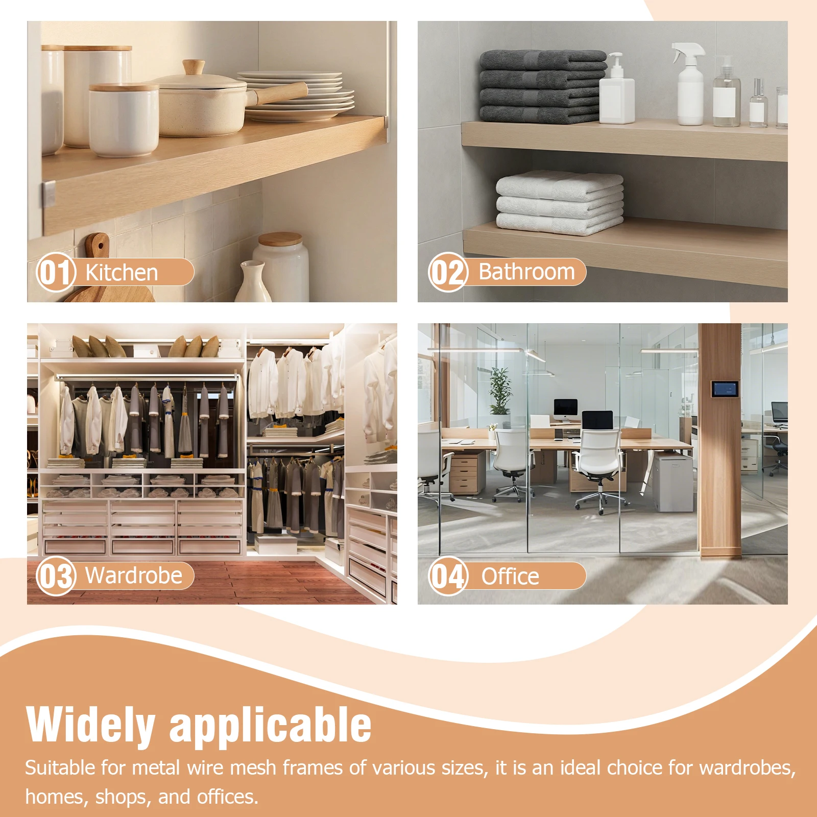 

4 Pcs Wire Rack Covers 0.32in Thick PVC Pantry Shelf Cover Easy To Clean and Install for Kitchen Pantry Bathroom Office Shelving