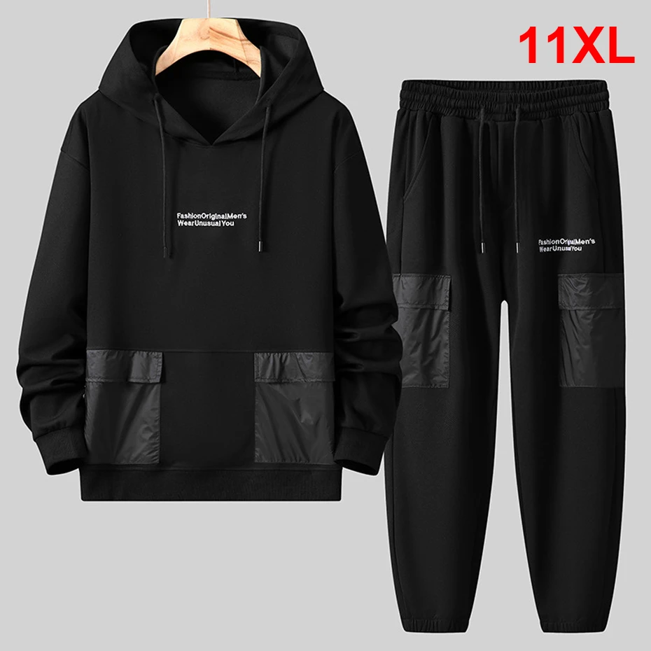 Men\'s Sets Plus Size Tracksuit Hoodie Sweatpants Spring Autumn Cargo Suits Male Jogger Pants Big Size 11XL