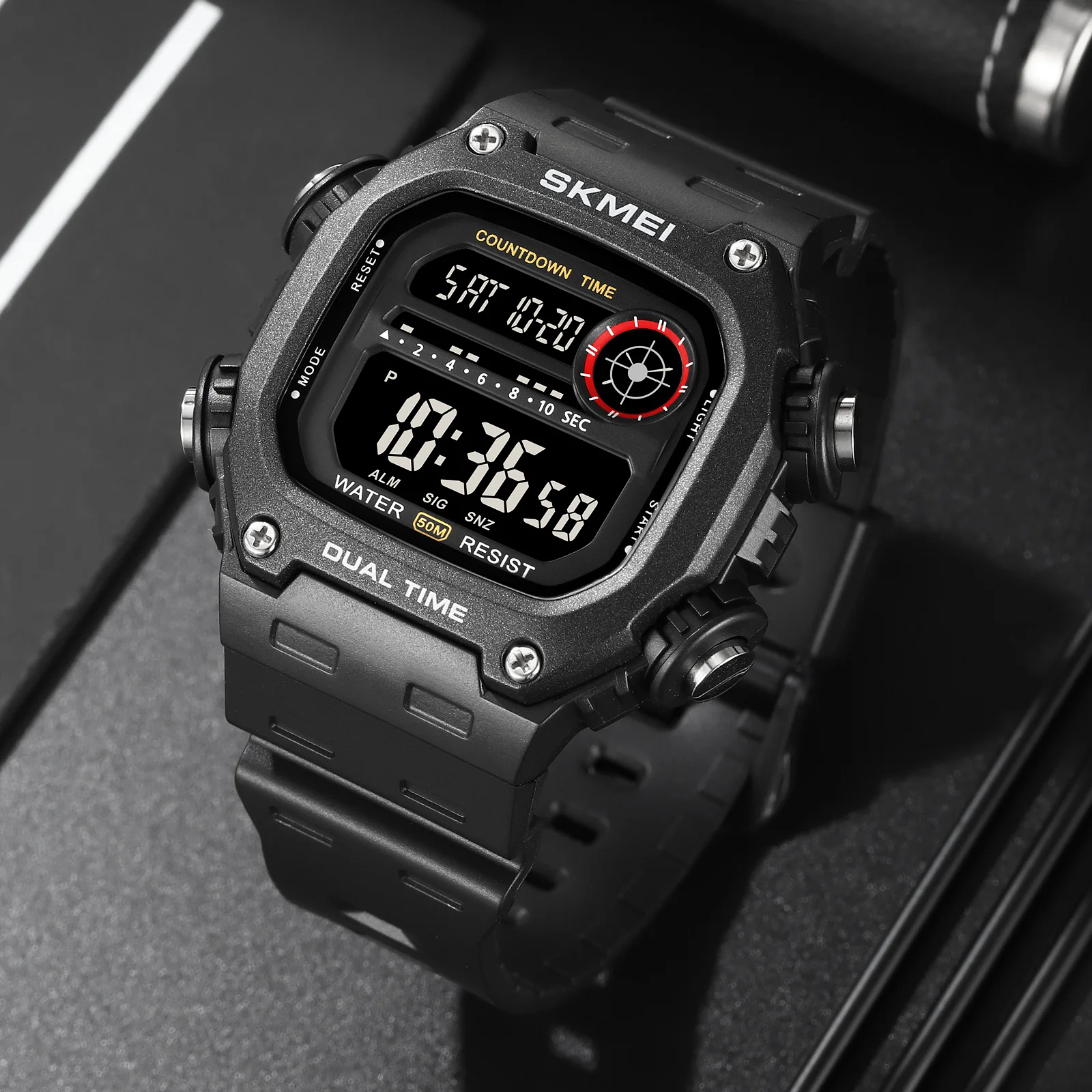 SKMEI-Reloj de pulsera deportivo para hombre, cronómetro resistente al agua con luz trasera, cuenta atrás, 5bar, 2126