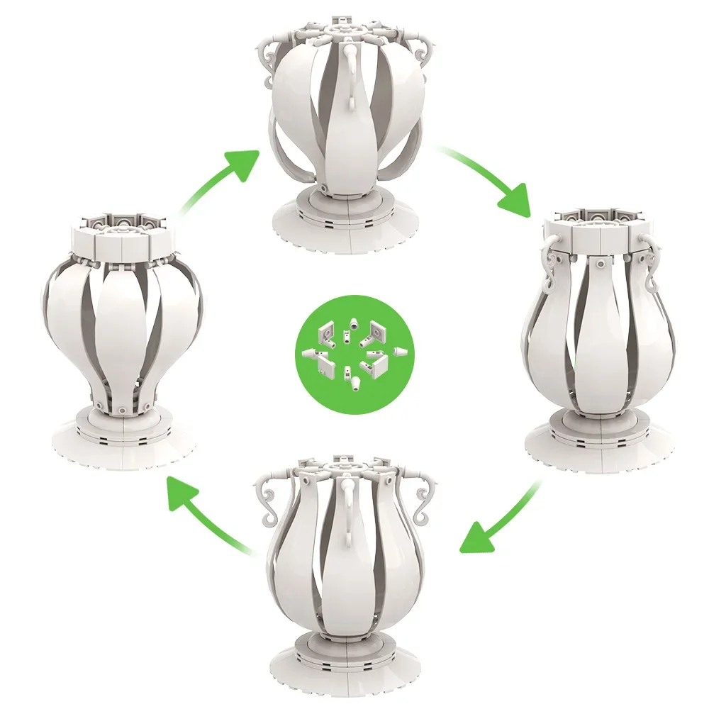 Gobricks MOC ヨーロッパスタイルの白い花瓶ビルディングブロックモデル創造性 4-in-1 白い花瓶レンガ組み立ておもちゃ子供のギフト