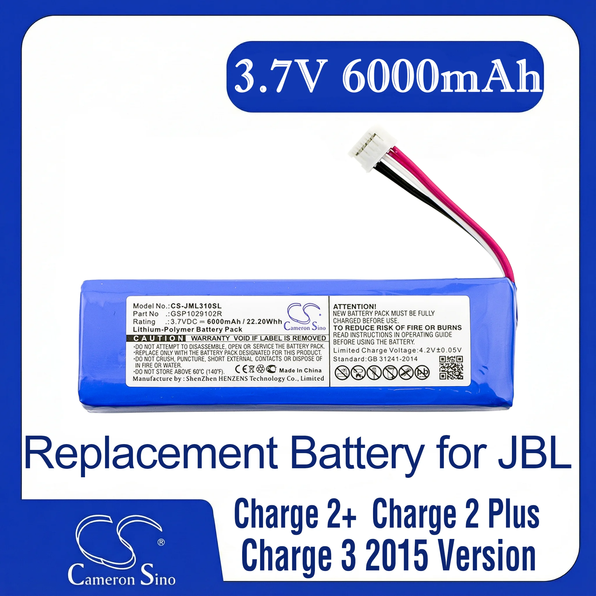 

Cameron Sino Replacement Battery for JBL Charge 2, Charge 2 Plus, Charge 2+,, Fits P/N GSP1029102R,P763098