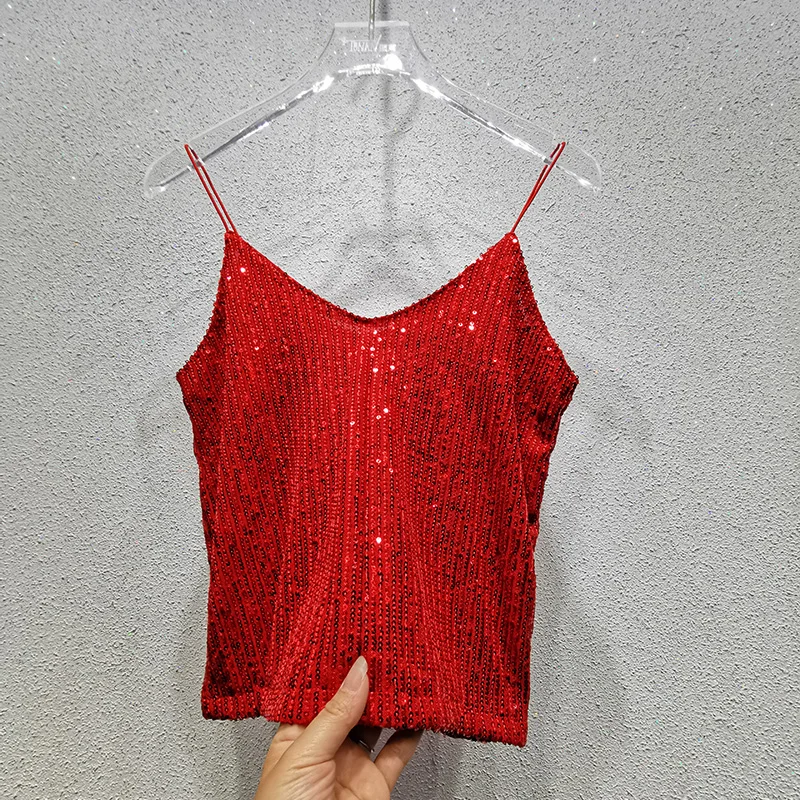 Sexy Glitter Strap Faion da donna Slim Fit Vest Top Abbigliamento interno Abbigliamento esterno Estate Nuovo arrivo Dolce Sle Lunghezza regolare