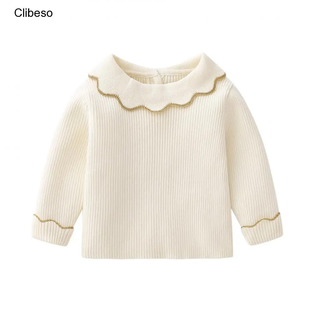 Newborn Baby Girls Knitted Sweatshirt Clothes for Autumn Winter Classic Solid Color Long Sleeve Cotton Kids Sweater Top Clothing