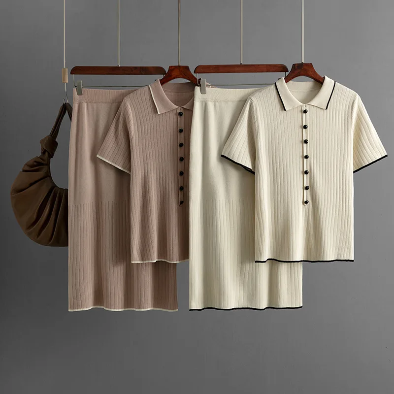 

Women's temperament knitted half skirt set for spring and summer 2025 new polo collar fashion two-piece set
