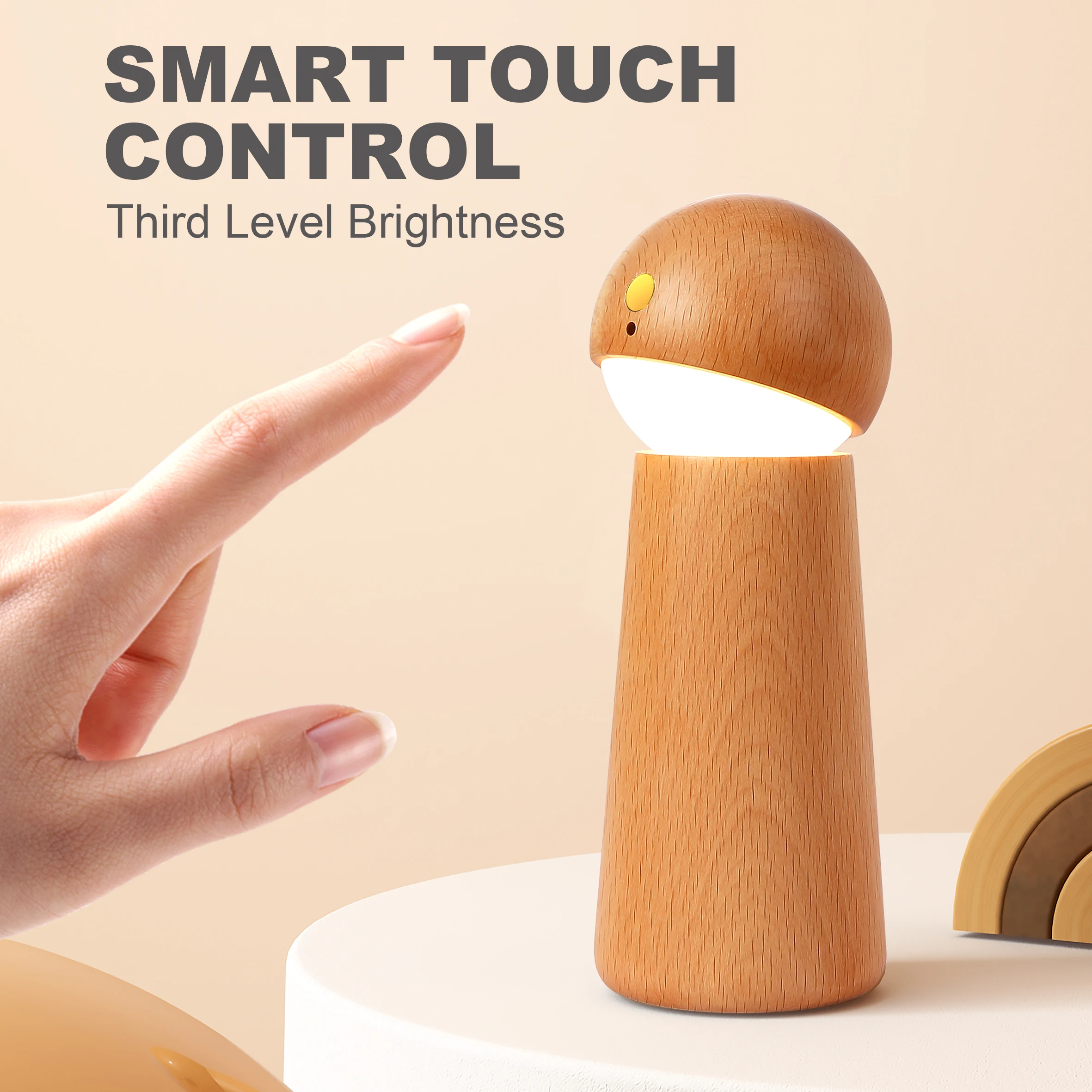 New Arrival Wireless USB Rechargeable Wooden Intelligent Voice-activated Sensor Light Smart Light for Bedroom
