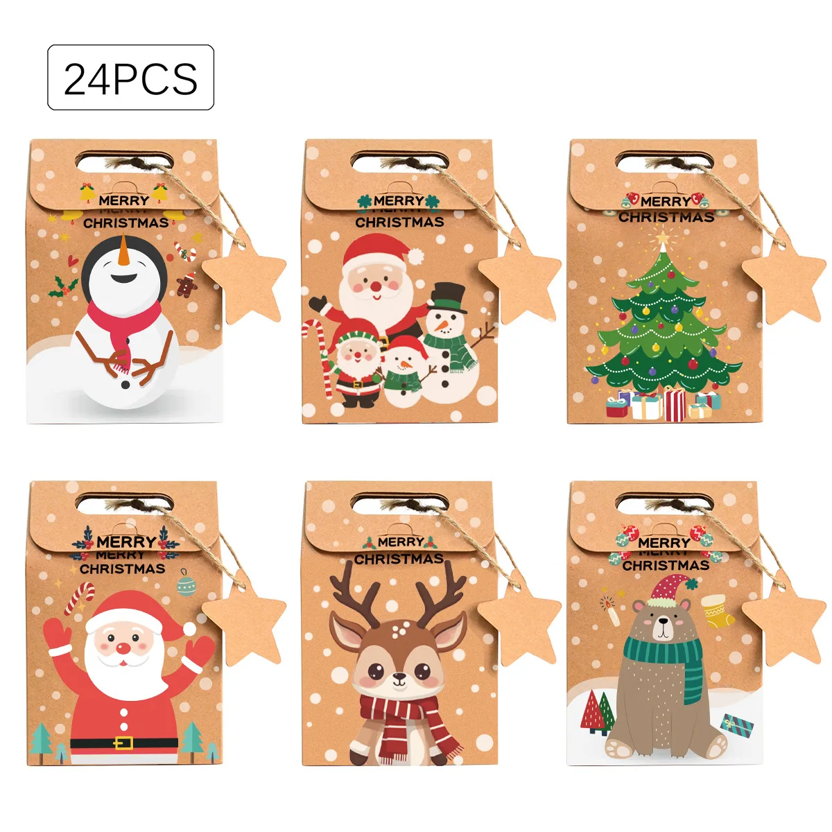 8/12/24pcs Christmas Gift Bags- Festive Calendar Paper Bags, Assorted Holiday Designs- Perfect For Wrapping Presents & Gifting