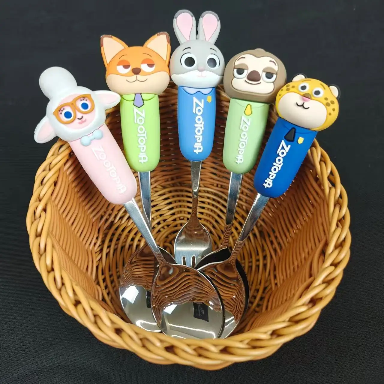 

New model Zootopia 304 Stainless Steel Judy Cute Anti-Fall Anti-Scalding Spoon Fork Chopsticks Dining Set Ideal For Outdoor And