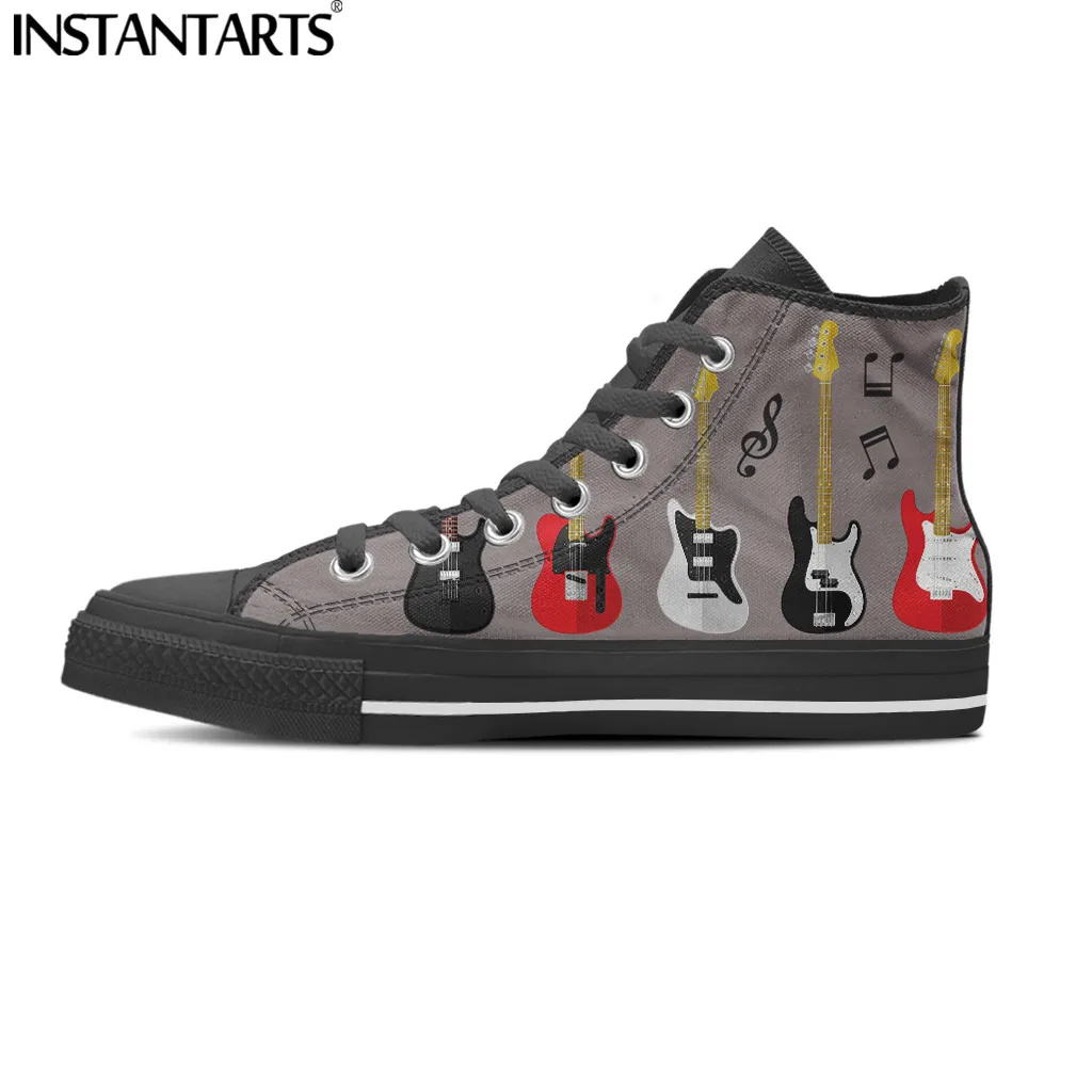 Men's Cool Vulcanize Shoes Guitar Casual Teen Boys High Top Lace-up Canvas Shoes For Male Flats Outdoor Zapatillas