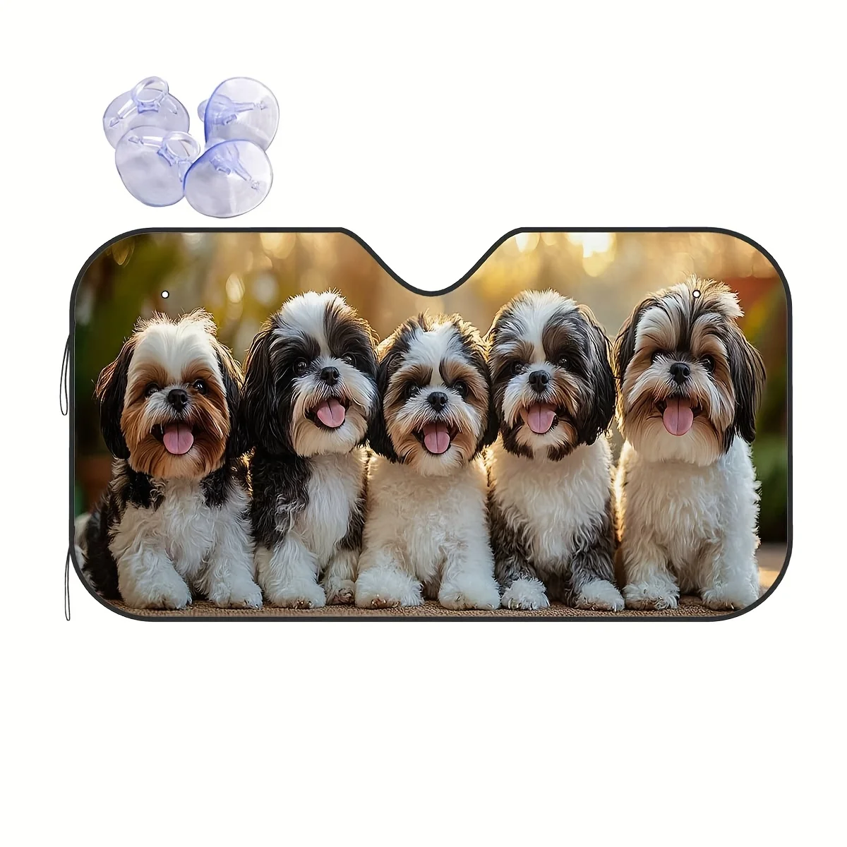 1pc Adorable Shih Tzu Puppy Dog Car Sunshade - 5 Cute Pet Pattern Windshield Shade, Fit Easy-Install Heat Protection For Cars, K