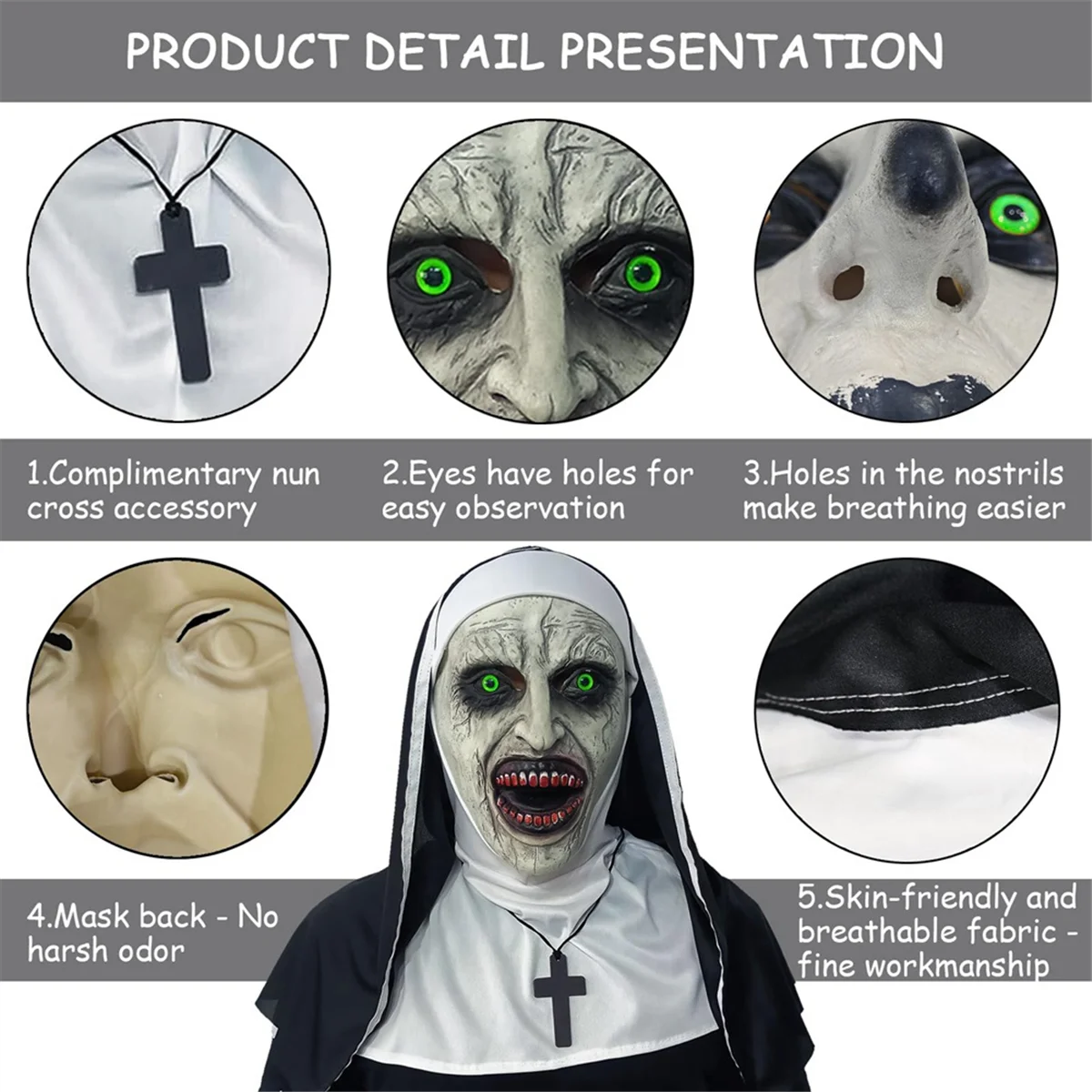 Creepy Halloween Mask, Scary Masks, Scary Halloween Mask with Pendant, Perfect for Masquerade Parties