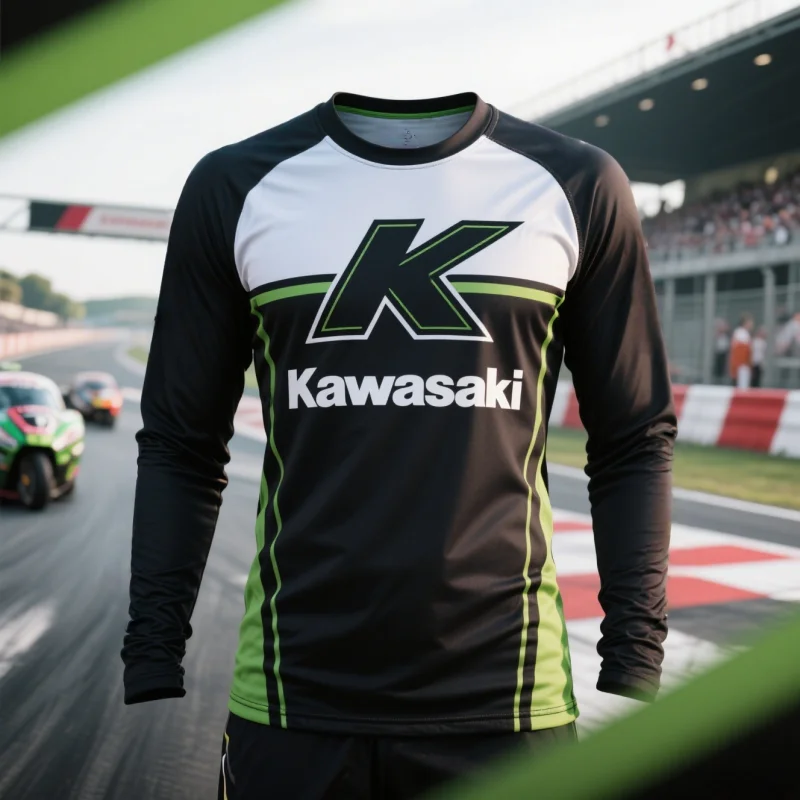 

2025 New Kawasaki Racing Team Motorcycle Racing Off Road Bicycle Riding Speed Dry T-shirt Men's Casual Fashion Long Sleeve Shirt