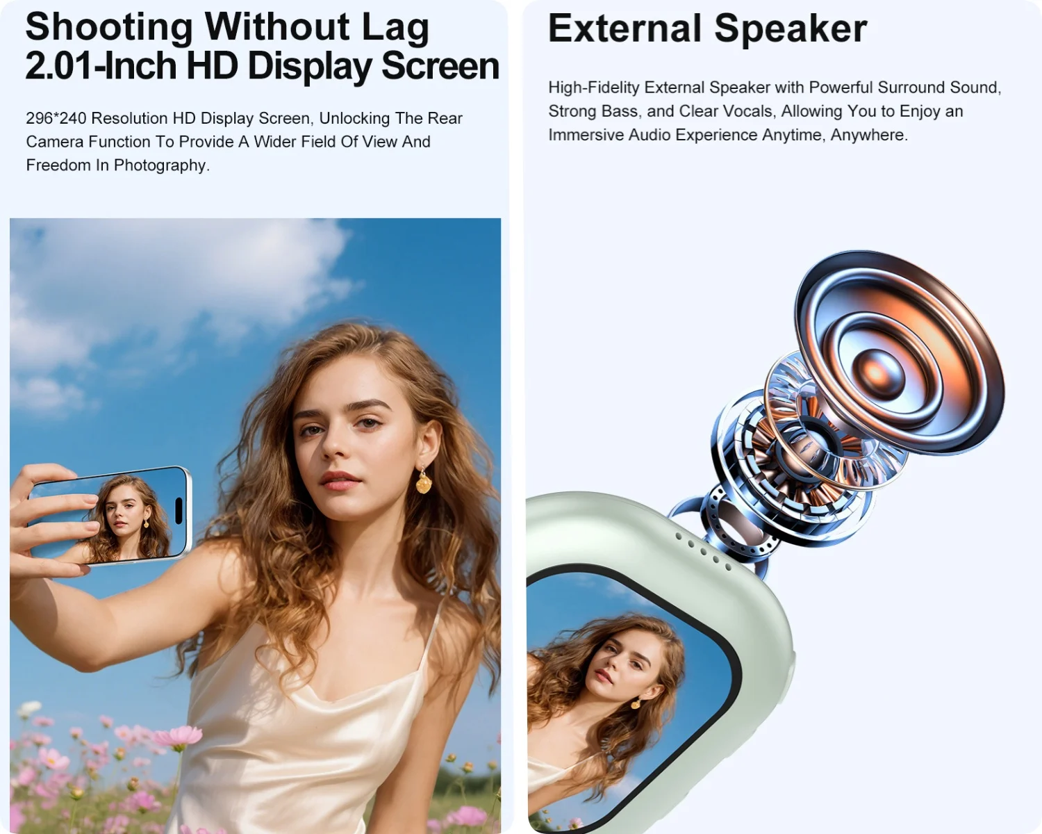 Mini Magnetic Selfie Screen Monitor Wireless Back Camera Shooting for iPhone Android Phone Vlog Live Photography Accessory