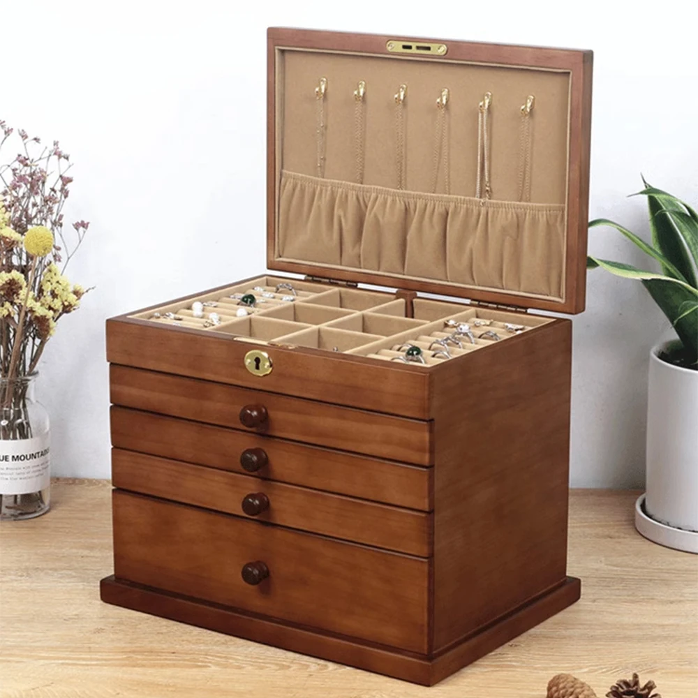 

YB Solid Wood Jewelry Box New High-End Extra Large Wedding Storage Box With Lock Large Capacity New Chinese Style Dressing Box