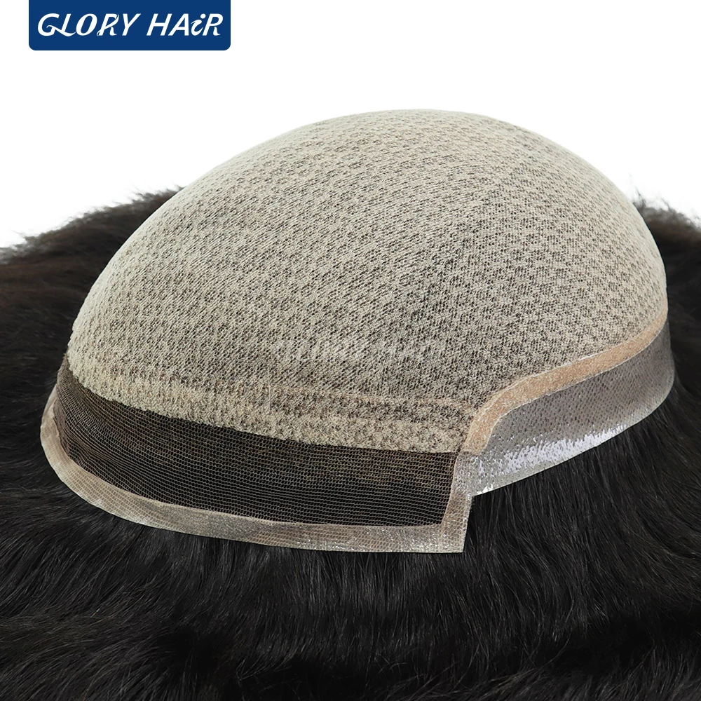 I‑LACE Silk Top With Diamond Net Men Toupee French Lace Front 100% Human Hair Straight High Quality Male Hairpiece Hair System
