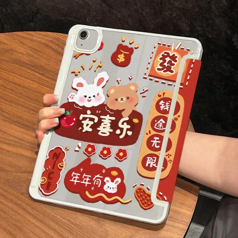 Bunny Red Background Flip Smart Cover for IPad 6th Generation Case 9.7 Inch Ipad Mini 6 IPad Pro 11 2022 Air 5th 4th Tablet Case