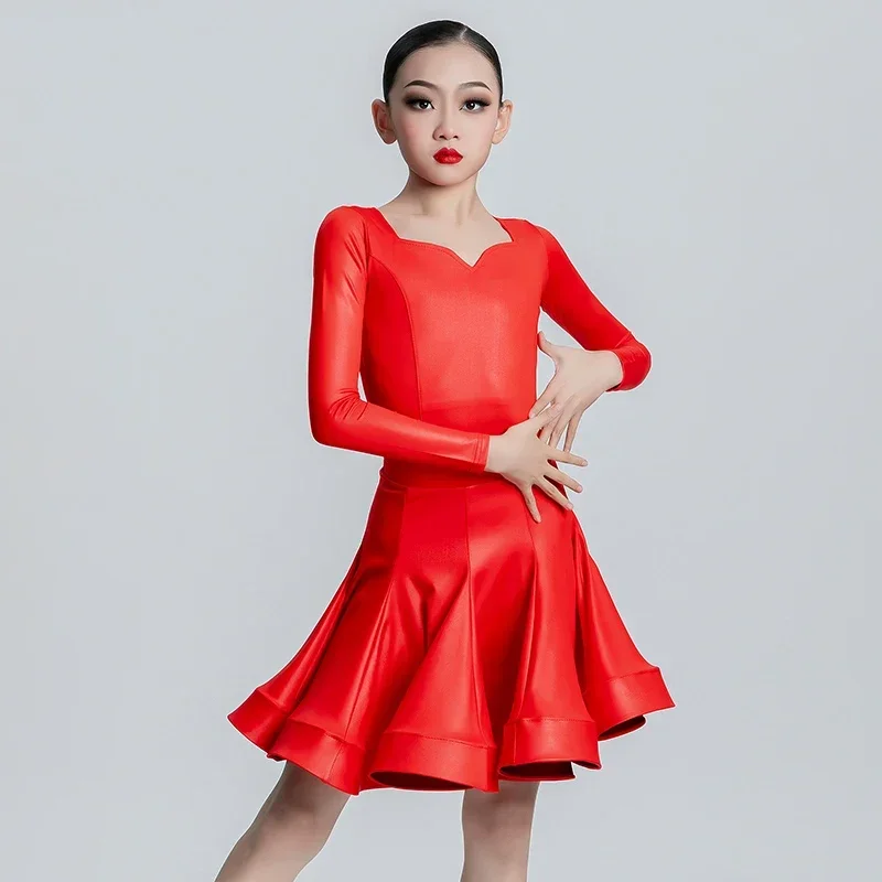 Girls Long Sleeved Ballroom Dance Dresses Stage Wear Many Colors National Standard Latin Dance Competition Dress for