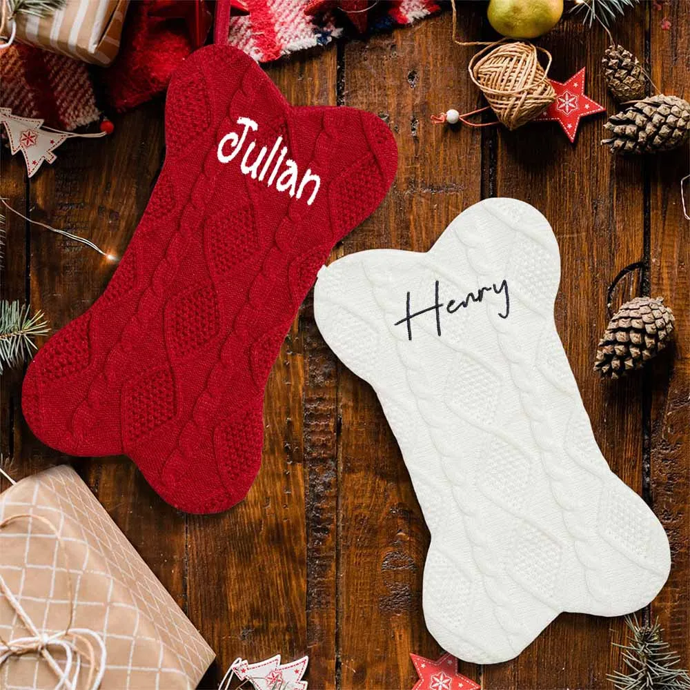 

New Red Christmas Stocking with Name Custom Holiday New Year Christmas Decoration Socks Home Christmas Tree Hanging Stocking