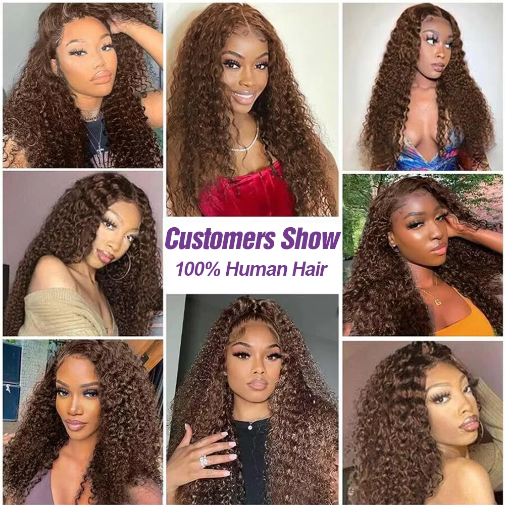 Perruque Lace Front Wig Naturelle Bouclée, Cheveux Humains, Couleur Brun Chocolat, 13x6 HD, 30/34 Pouces