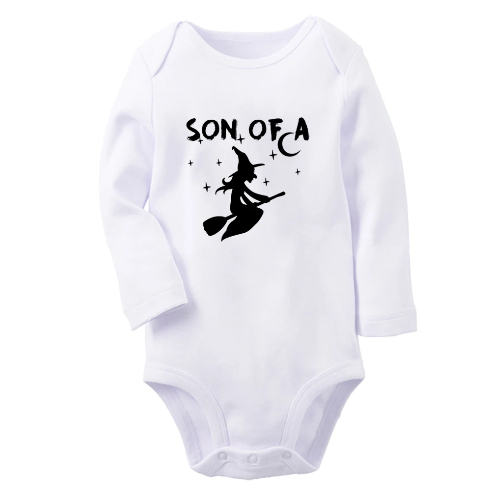 Son of a Witch, Halloween Fun Graphic Baby Bodysuit Cute Boys Girls Rompers Infant Long Sleeves Jumpsuit Newborn Soft Clothes