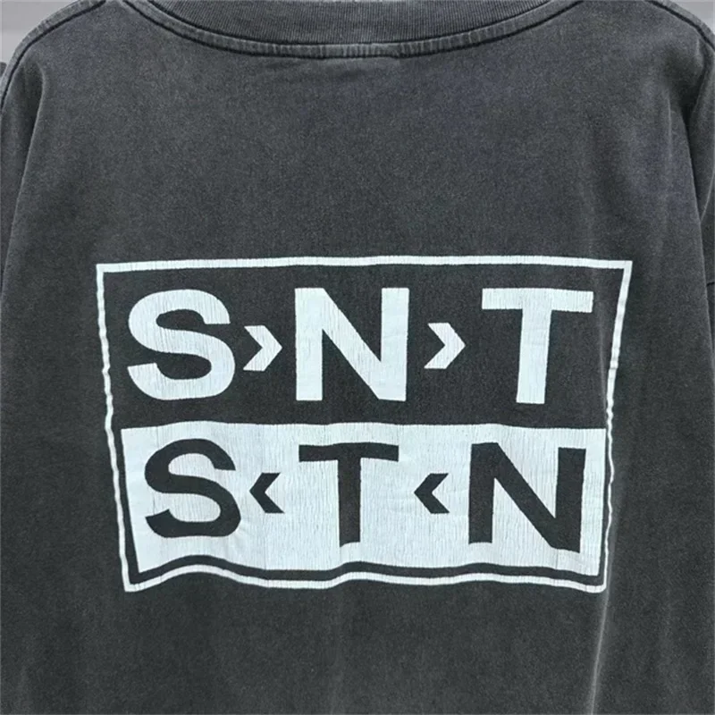 

Washed Black Saint Michael Logo Printing Hoodies Men Women 1:1 Oversized Pure Cotton Long Sleeved T-shirt